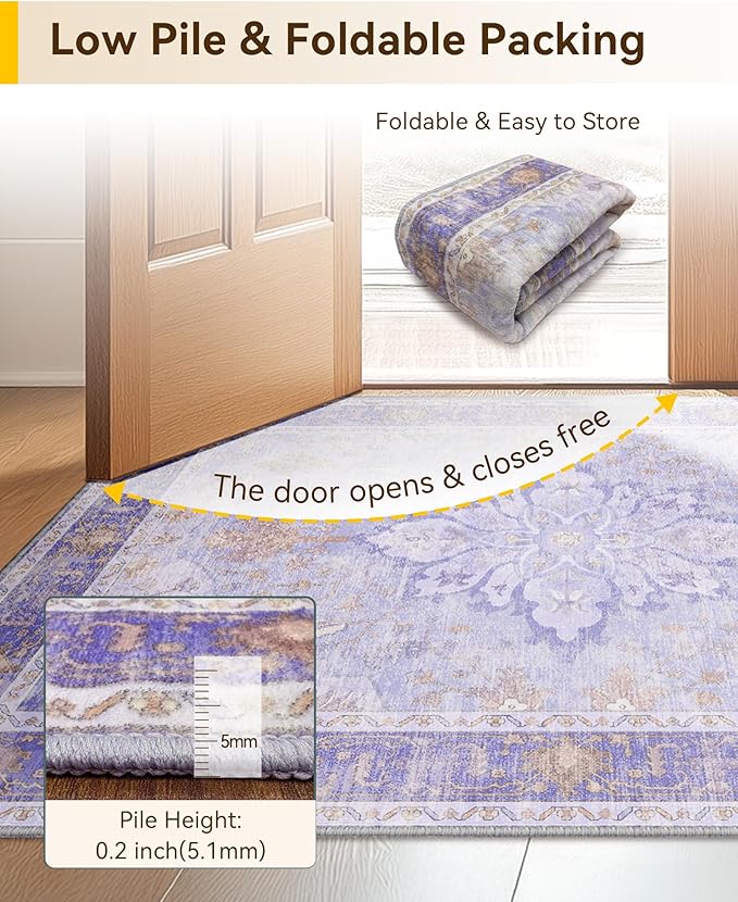 RELEANY Area Rugs 8'x10' Washable Non-Slip, Floral Vintage Distress Print - Image 6