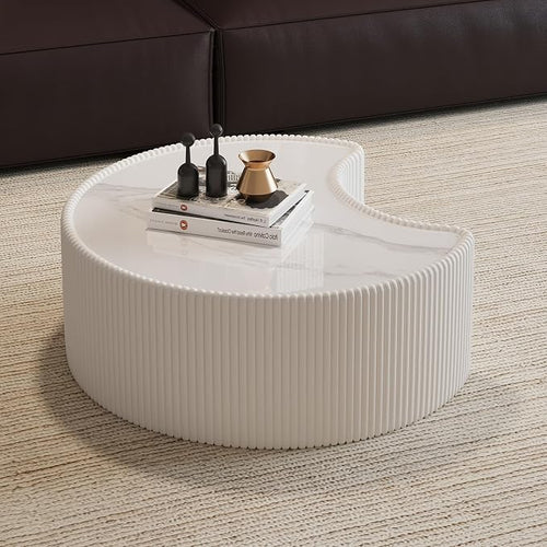 29.53" Marble Coffee Table, Modern Creative Moon Coffee Table by Henf