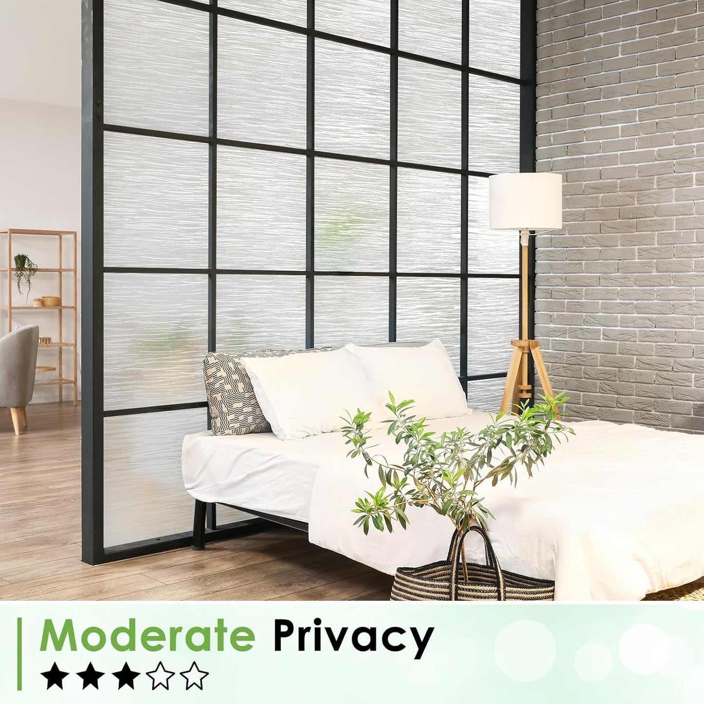 Homein Window Privacy Film, Frosted Glass Window Film Decorative, Non Adhesive Glass Clings, Static Cling Door Coverings, UV Blocking Privacy Sticker for Home, Pure Wave, 35.4 x 118.1 inches