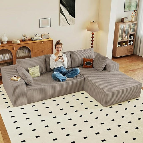 95" Cloud Sectional Couch with L-Shape Chaise, Modular Comfy Sofa Chaise Longue by ODUWA