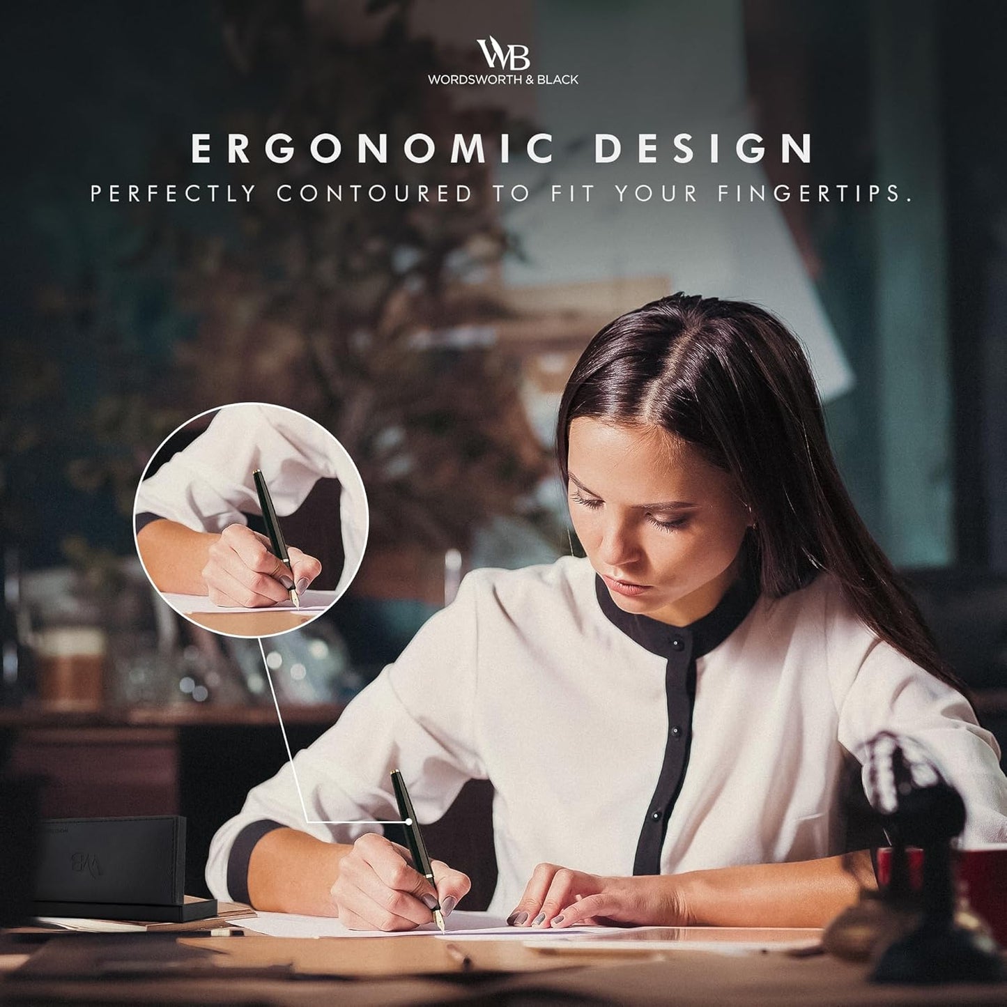Wordsworth & Black Fountain Pen Set, 18K Gilded Medium Nib, Includes 24 Pack Ink Cartridges, Ink Refill Converter & Gift Box, Gold Finish, Calligraphy, [Racing Green], Perfect for Men & Women