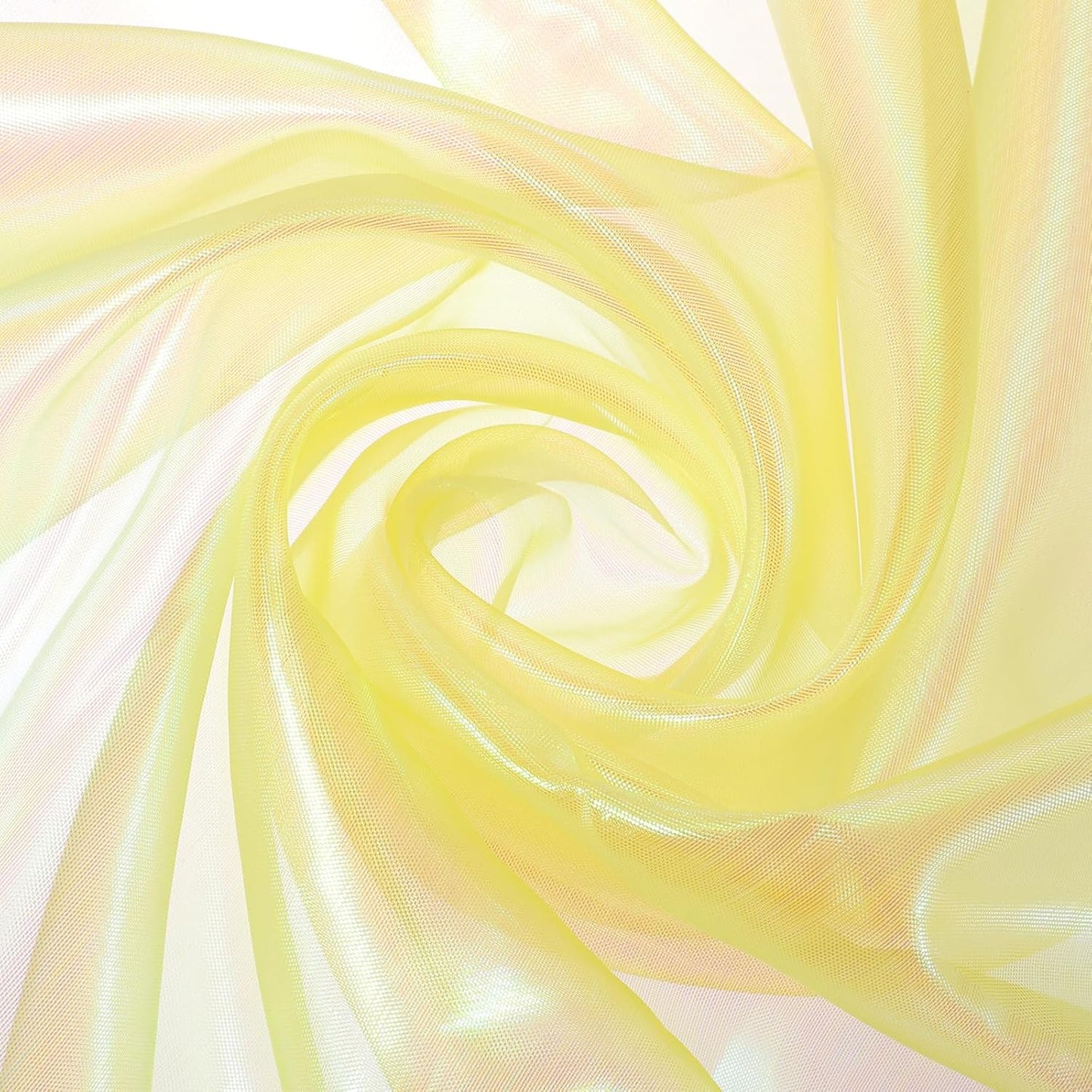 MECCANIXITY Iridescent Sheer Organza Fabric, 2 Yards x 59 Inches Solid Laser Holographic Shiny Fabric Organza Cloth for Wedding, Curtains, Costume, Photo Background, Yellow