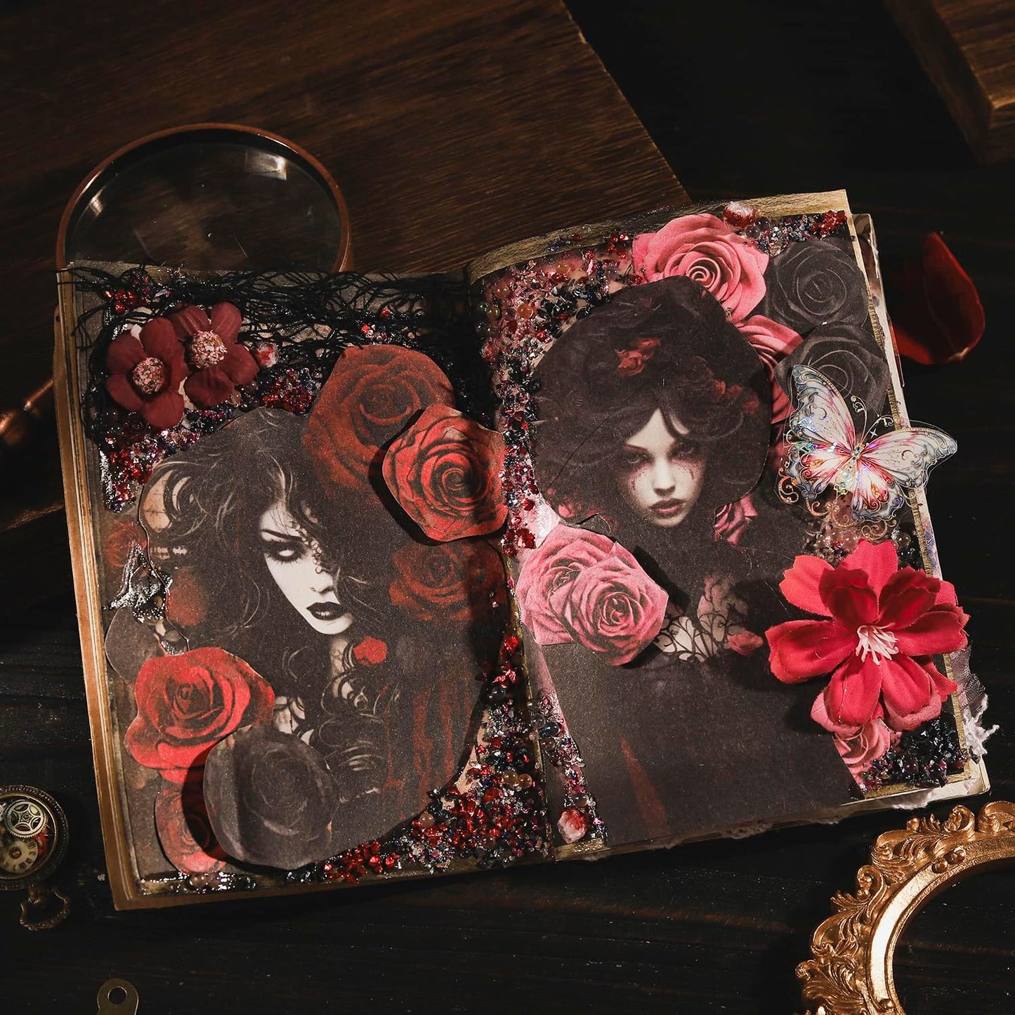 Gothic Scrapbook Paper Set, 180 PCS Dark Ephemera Pack for Junk Journaling, Scrapbooking, Crafting, DIY Projects, Diaries, and Art Supplies