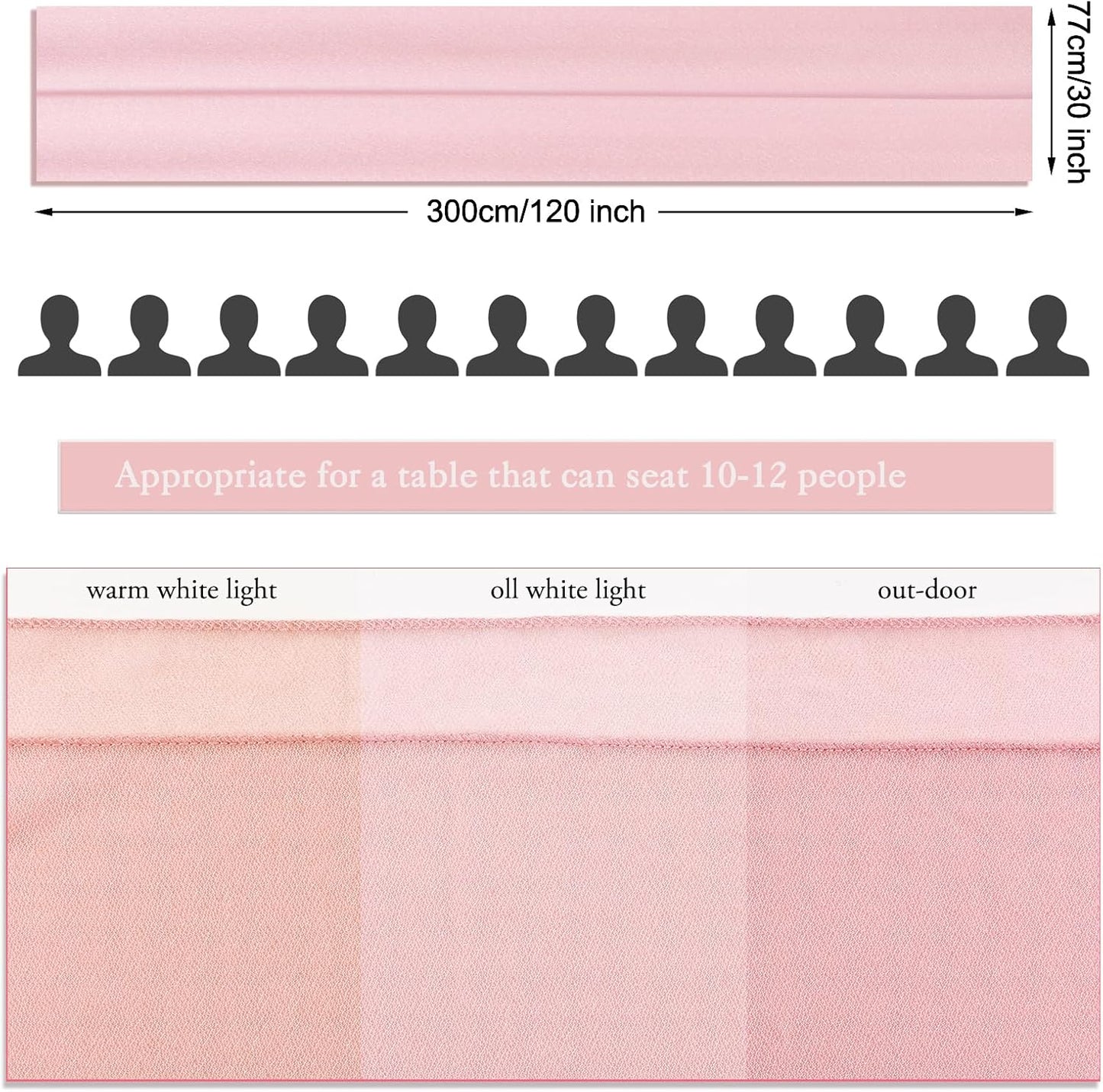 2 Packs 10ft Dusty Rose Chiffon Table Runner 30 x 120 Inches Sheer Romantic Table Runner for Boho Wedding Birthday Party Bridal Baby Shower Decoration