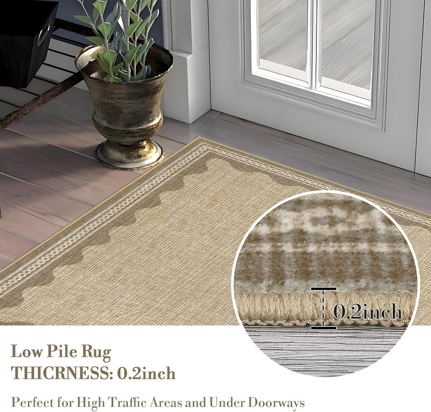 Scalloped Rug 2.5x10 Runners for Hallways, Solid Jute Non Slip Scalloped Bath Runner, Washable Rug for Bedroom Girls, Rugs for Kitchen Floor Soft Dorm Nursery Carpet for Bedside
