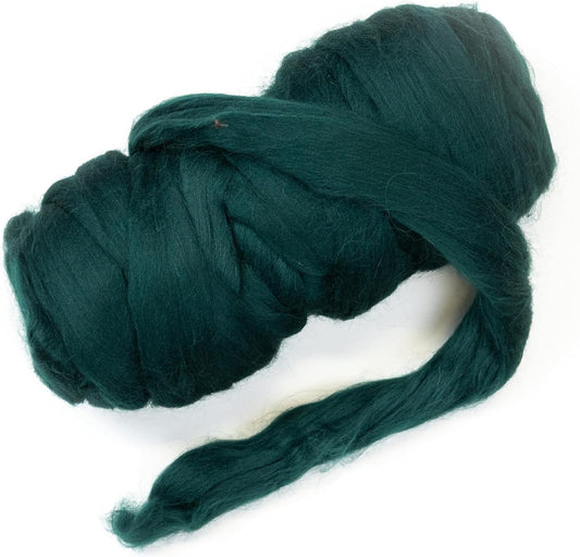 Kondoos Colored Natural Wool roving, 1 lb. Best Wool for Needle Felting, Wet Felting, handcrafts and Spinning. (English Green, 1 lb)