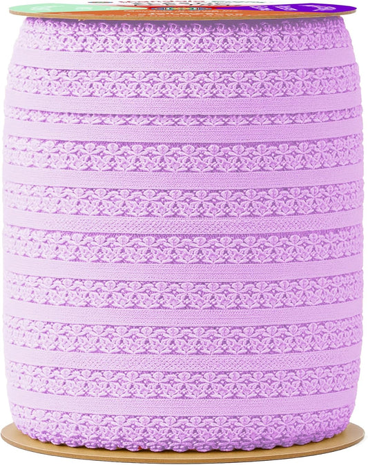 Mandala Crafts Lilac Stretch Lace Soft Elastic Trim Roll - 55 Yards 1 Inch Wide Stretchy Frilly Picot Ribbon for Sewing Lingerie, Headbands, Underwear, and Crafts