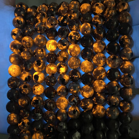 72pcs 10mm Natural Flame Yooperlite Stone Beads Round Healing Energy Power Stone Beads for Jewelry Making DIY Bracelet Necklace Earrings 32" 2 Strands