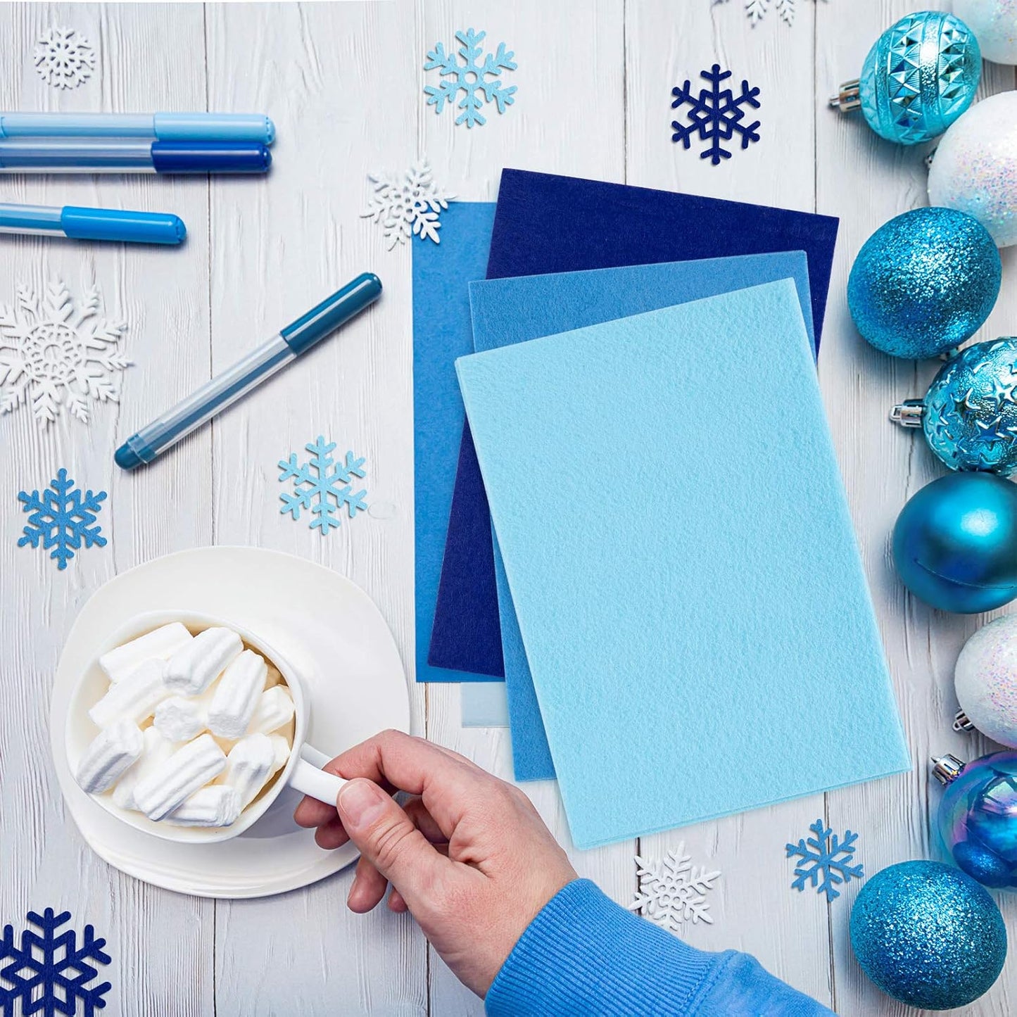 Whaline 18Pcs Felt Fabric Sheets Assorted Blue Craft Felt Pack for Winter Xmas DIY Craft Sewing Patchwork Art Projects, 3 Colors, 7.9 x 11.8 Inch
