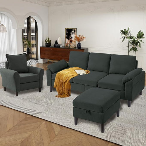 79" Convertible Sectional Sofa Set, Modern Linen Small L Shaped Couch - Image 2