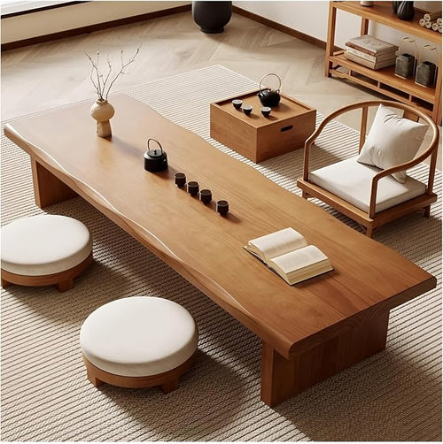 200 cm Solid Wood Low Coffee Table in Japanese Style, Tatami Meditation Table by Unknown