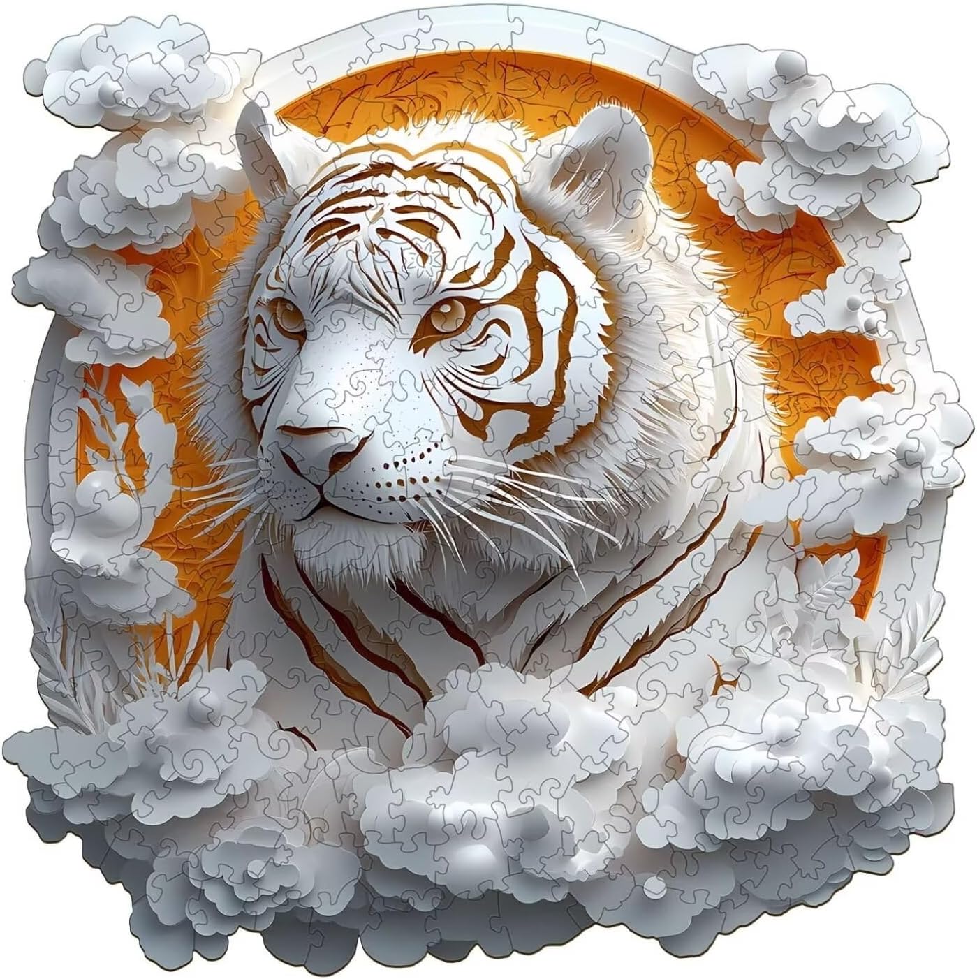 Wooden Puzzles Adults, 3D Paper Tiger Wooden Puzzles 300 Pieces, Unique Animal Shaped Wood Challenging Jigsaw Puzzles Gifts for Adults, 13.4x13.4in