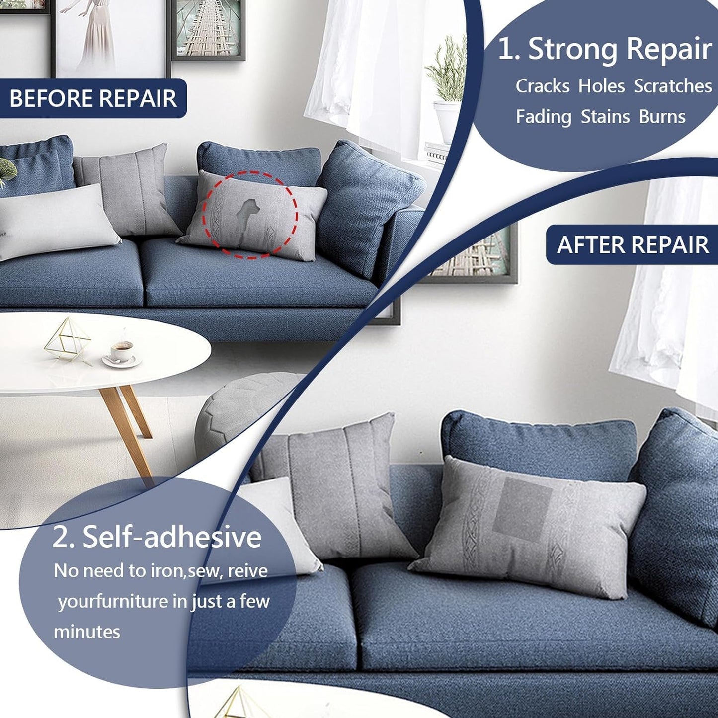 Canvas Repair Patch, 17X79 Inch Strong Sticky Fabric Repair Tape, Self-Adhesive Fabric Patch for Sofas, Tote Bags, Clothing, Car Seats, Furniture (Medium Grey, 17X79 Inch)