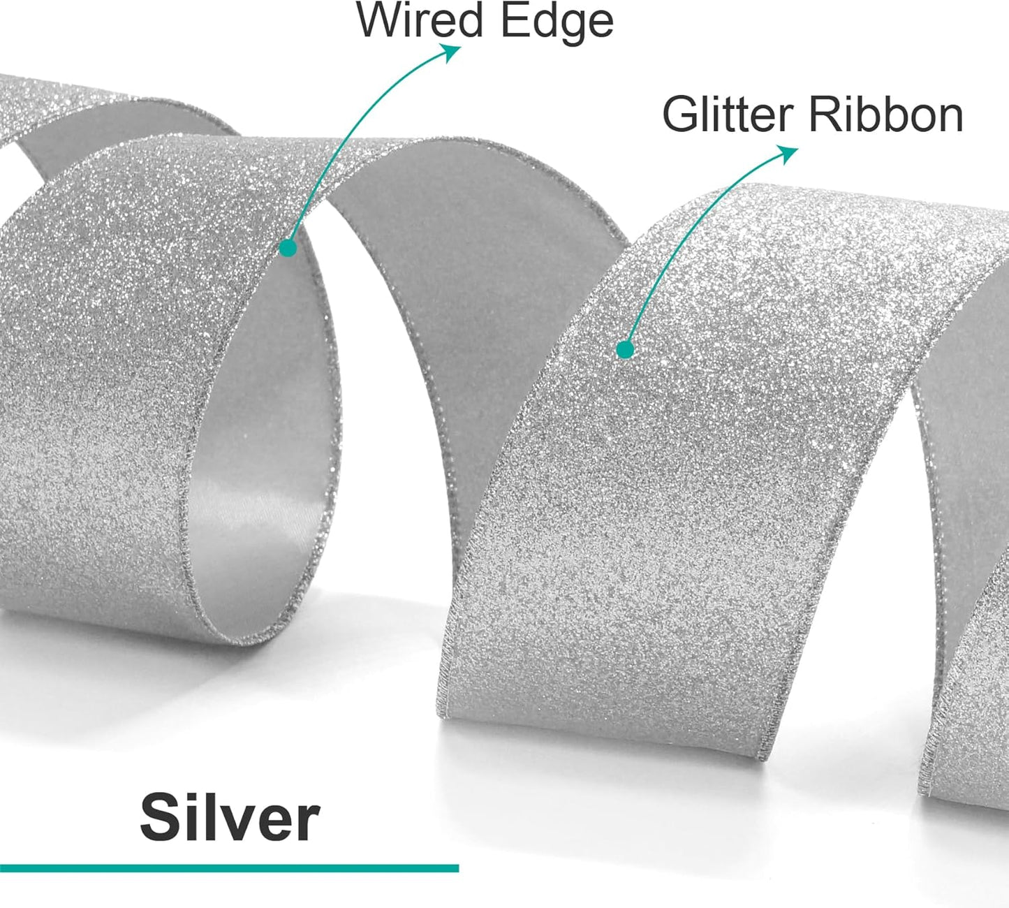 CT CRAFT LLC Glitter Wired Ribbon 6" x 10 Yards Silver for Christmas Home Decor Bow Gift Wrapping DIY Crafts Wreath