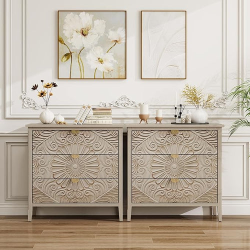 31.5" Carved 3-Drawer Cabinet by YHAOWORKS
