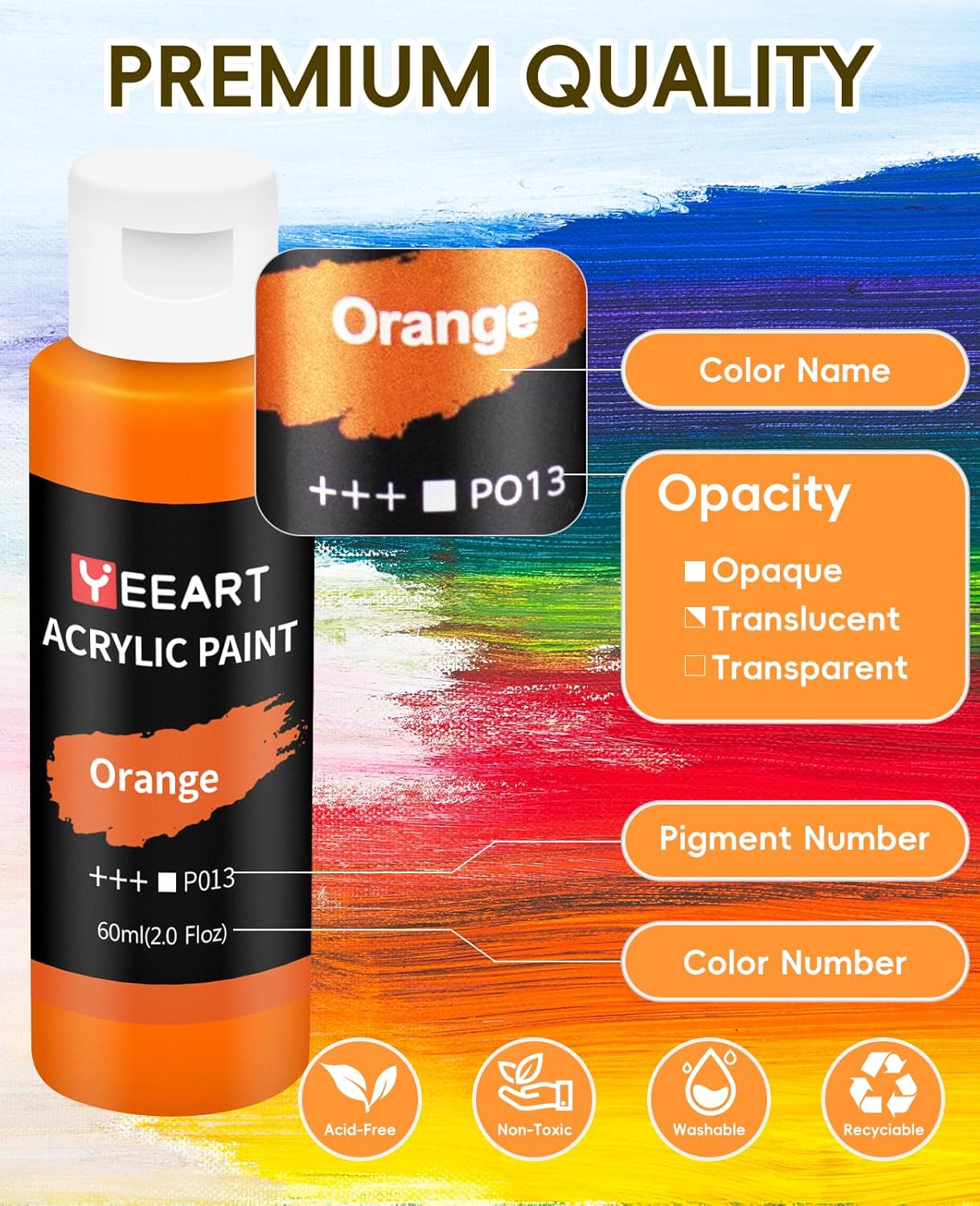 50 Color Acrylic Paint Set, 2oz Bottles, Rich Pigmented Canvas Paint with 10 Brushes &Palette, Professional Art Supplies Kit for Adults & Kids, Non-Toxic, Suitable for Canvas, Rocks, Wood