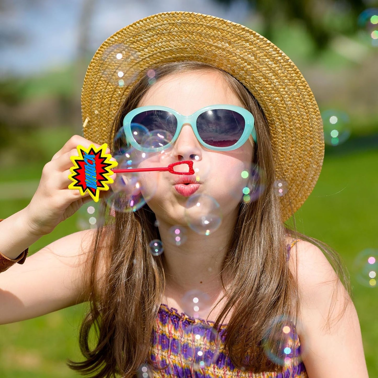 Superhero Party Favors,24Pcs Hero Word Bubble Wands for Kids,Cool Bubble Wand for Superhero Party Supplies,Classroom Prizes Pinata Goodie Bag Stuffers Gift