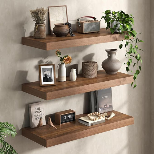 30Inch Walnut Floating Shelves for Wall, 12 Inch Deep Shelves for Bedroom - Image 2