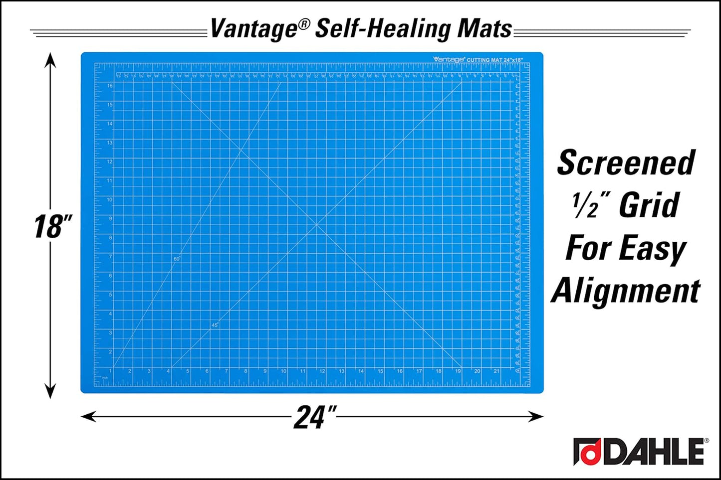 Dahle Vantage 10692 Premium Self-Healing Cutting Mat, 18"x24", 1/2" Grid, 5 Layers for Max Healing, Perfect for Crafts & Sewing, Blue