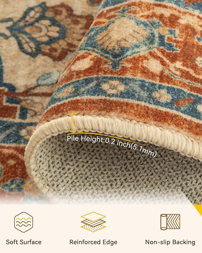 RELEANY Area Rugs 5'x7' Washable Non-Slip, Floral Vintage Distress Print - Image 2