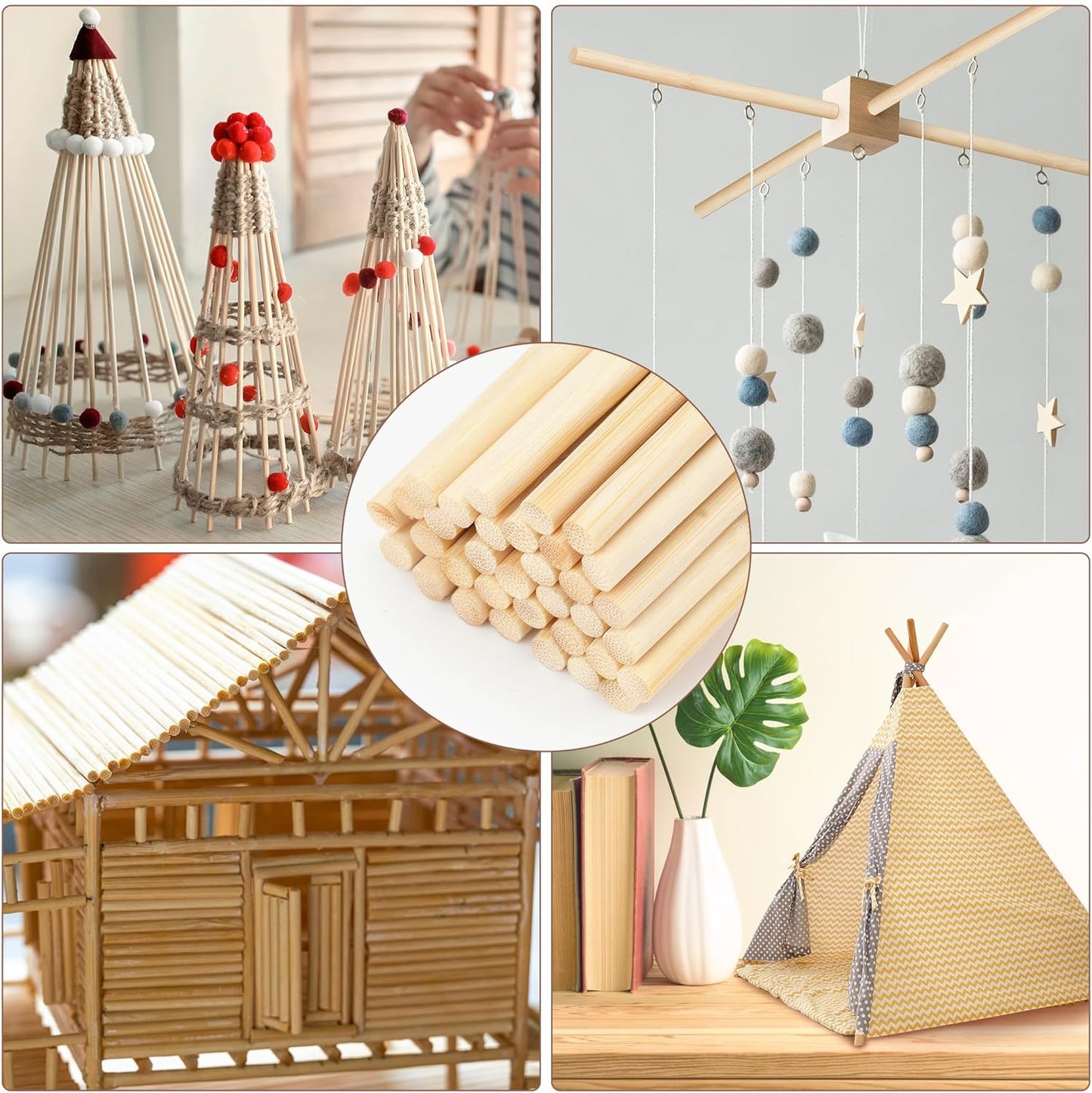 60Pcs Wooden Dowel Rods 1/4 x 12 Inch Precut Wooden Rod Sticks, Wood Sticks for Crafts, Natural Wood Dowels for Craft,Cake Dowels Hardwood Craft Dowel Rods for DIY Projects (60)