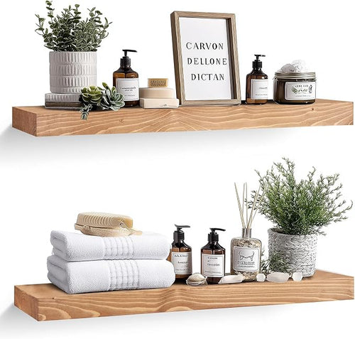 36x8x1.6 inch Floating Shelves Set of 2 – Solid Wood Rustic Oak Wall Mounted by YLYHSST