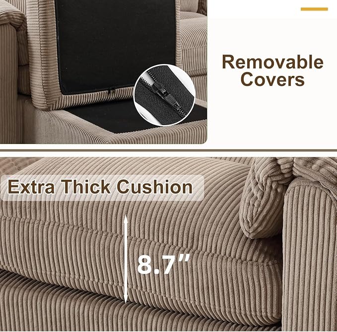 HAOMARKETS Corduroy Sofa Set, Upholstered Ottoman, Loveseat Set of 2with Plush - Image 5
