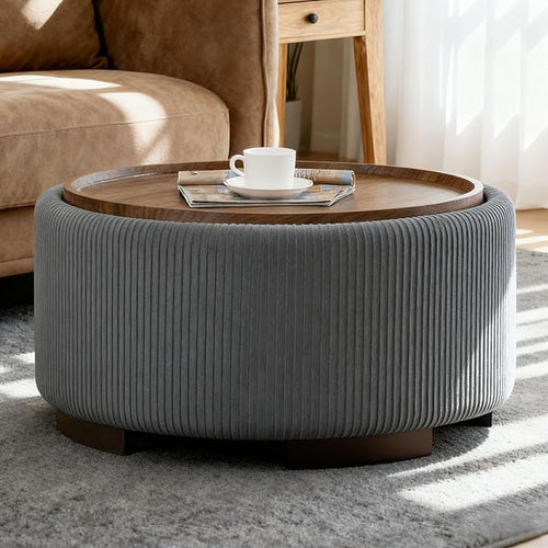 29.5 Inch Round Storage Ottoman Coffee Table, Modern Circle Coffee Table by Coziture