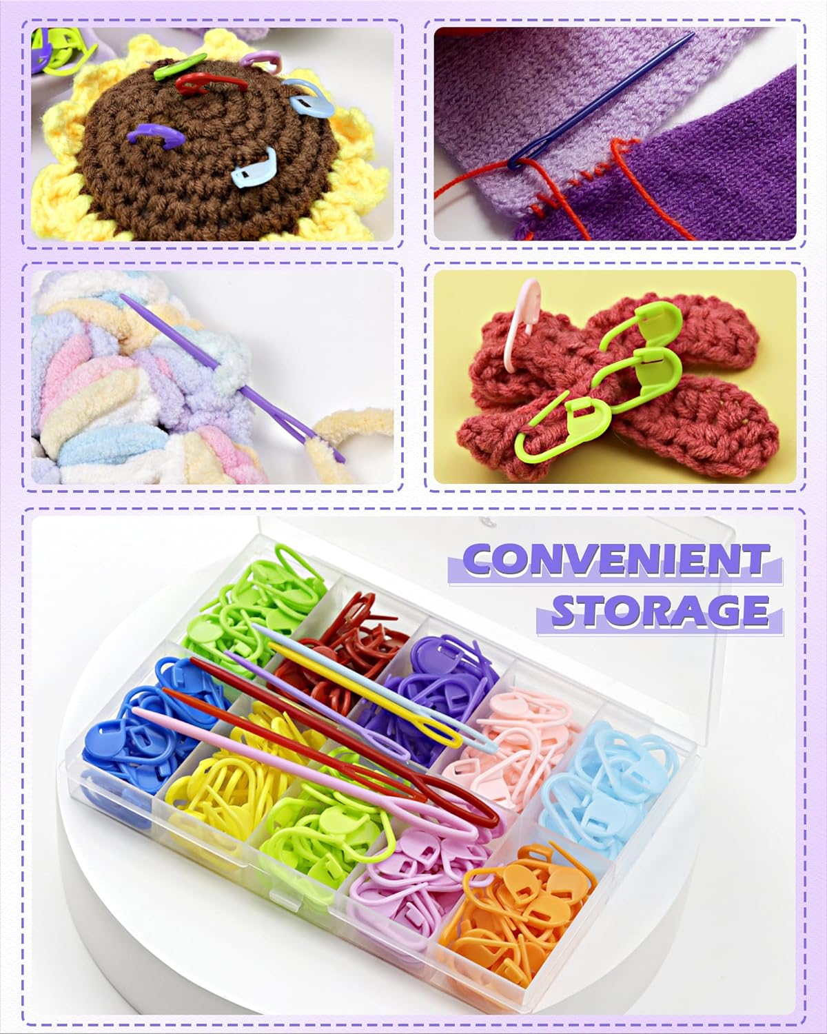 FIVEIZERO 200 Pcs Stitch Markers 10 Color Knitting Markers Crochet Hook and Needle Clip, Sewing Needles with Plastic Eyelets, Colorful Crochet and Needle Markers for DIY and Craft Sewing