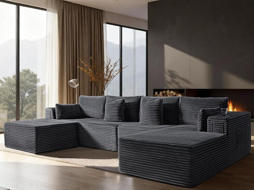 138" Oversized Cloud Sectional Couch, Comfort U Shaped Boneless Couch by VYUXWO