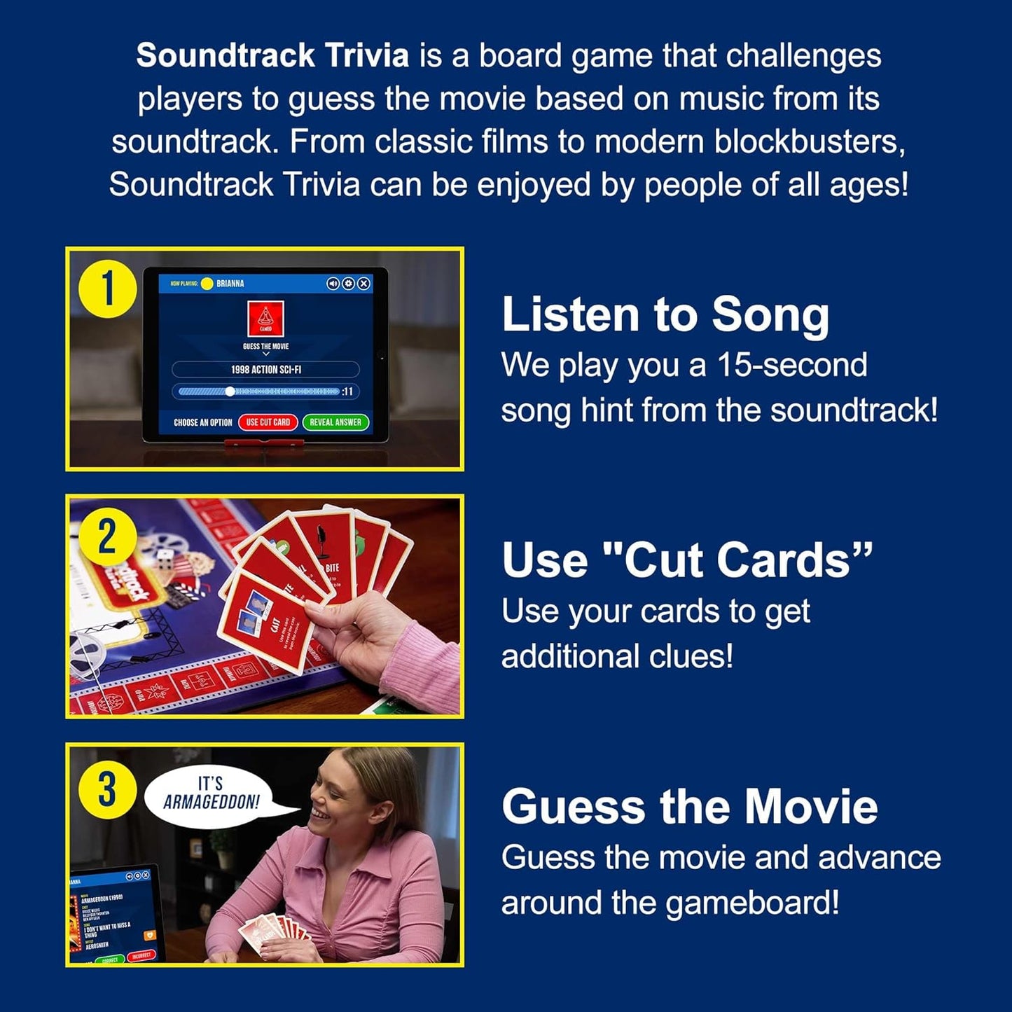 Soundtrack Trivia Limited Edition Movie Game Includes Bluetooth Speaker, Hand Painted Pieces and Coasters, Name The Movie from a 15 Second Music Clip, Board Game for Family, Adults, Kids Ages 8+
