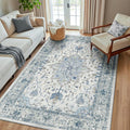 RELEANY Area Rugs 6'x8' Washable Non-Slip, Floral Vintage Distress Print by RELEANY