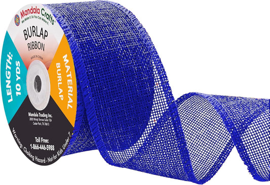 Mandala Crafts Royal Blue Burlap Ribbon 2.5 Inches Wide Jute Ribbons for Crafts - 20 Yds Roll Rustic Burlap Wrap Trim Ribbons for Wreaths Bows Wedding Party Decoration