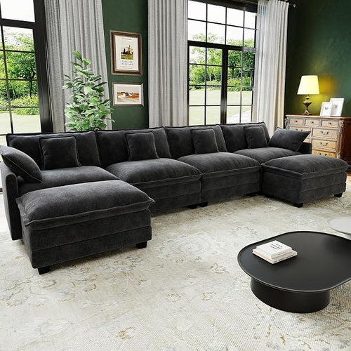 146" Cloud Couch Sectional, U Shaped Modular Sectional Sofa, 4-Seat Deep Seat by Hanherry
