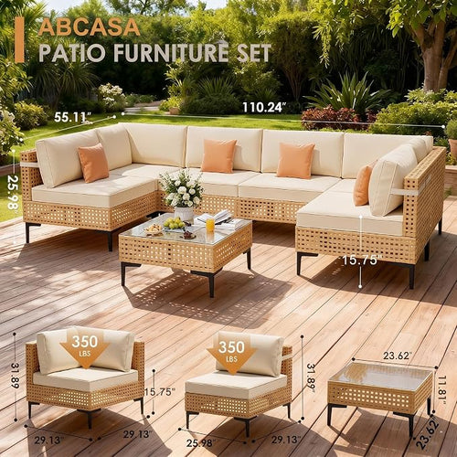 ABCASA Patio Furniture Set, Boho Patio Conversation Set Sectional Sofa - Image 2