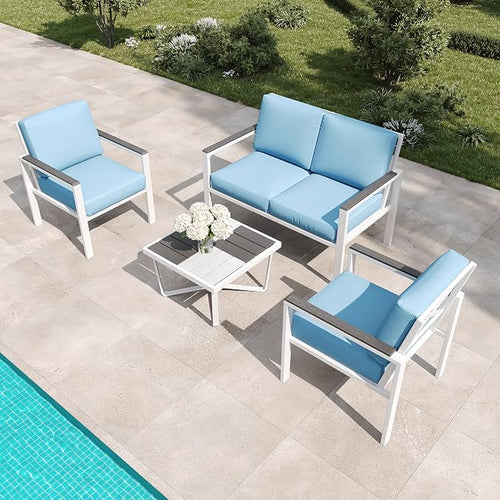 4-Piece Outdoor Patio Furniture Set, Metal Conversation Sofa Set by MASIONBACKYARDS