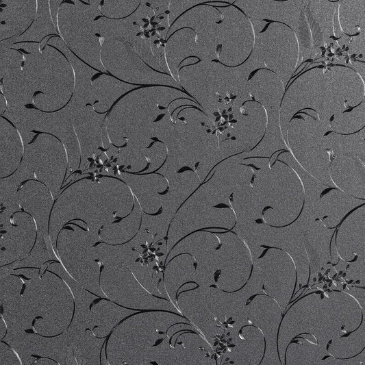 Mikomer Total Blackout Window Film,100% Light Blocking Privacy Glass Door Film Etched Flowers,Room Darkening Window Cling,No Glue/Heat Control/Anti UV for Day Sleep & High Privacy,23.6In. by 118In.