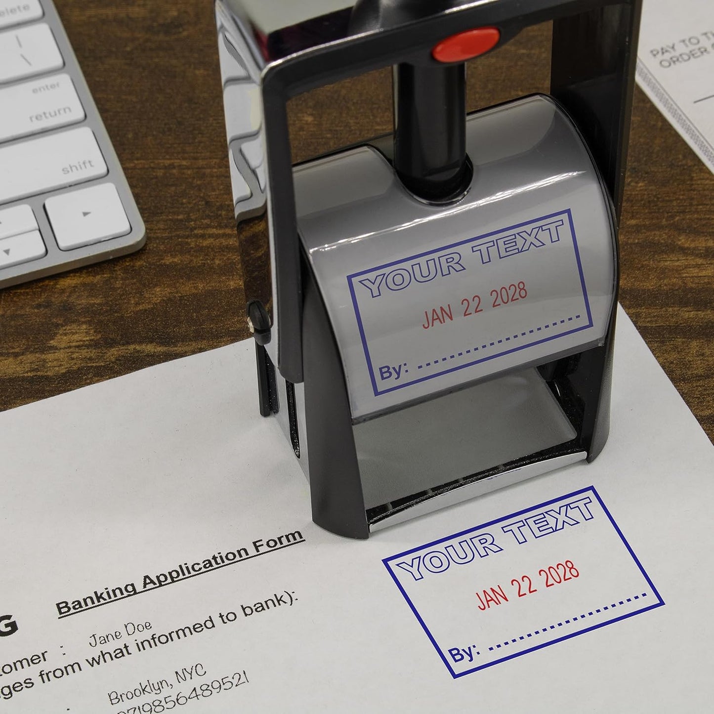 MaxMark Heavy Duty Self Inking Date Stamp with Phrase Denied - Red Ink