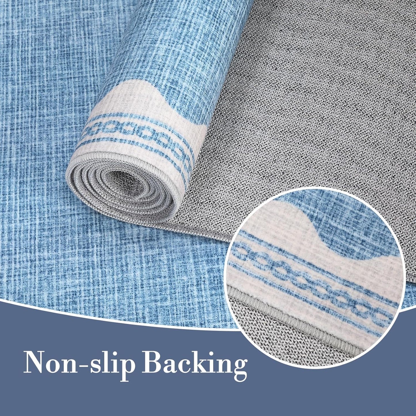 Scalloped Rug 2x3 Rugs for Entryway, Solid Blue Rugs Small Area Rug Non Slip Scalloped Bath Mat, Washable Front Door Mat Indoor Entrance,Soft Girls Nursery Dorm Carpet for Bedroom Kitchen