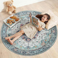 RELEANY Area Rugs Round 4ft Washable Non-Slip, Floral Vintage Distress Print by RELEANY