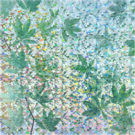 rabbitgoo Rainbow Window Privacy Film Decorative Stained Glass Diamond Pattern Window Sticker with Iridescent Tint Non-Adhesive Static Cling for Home Office Bathroom, Green Leaf 17.5 x78.7 inch