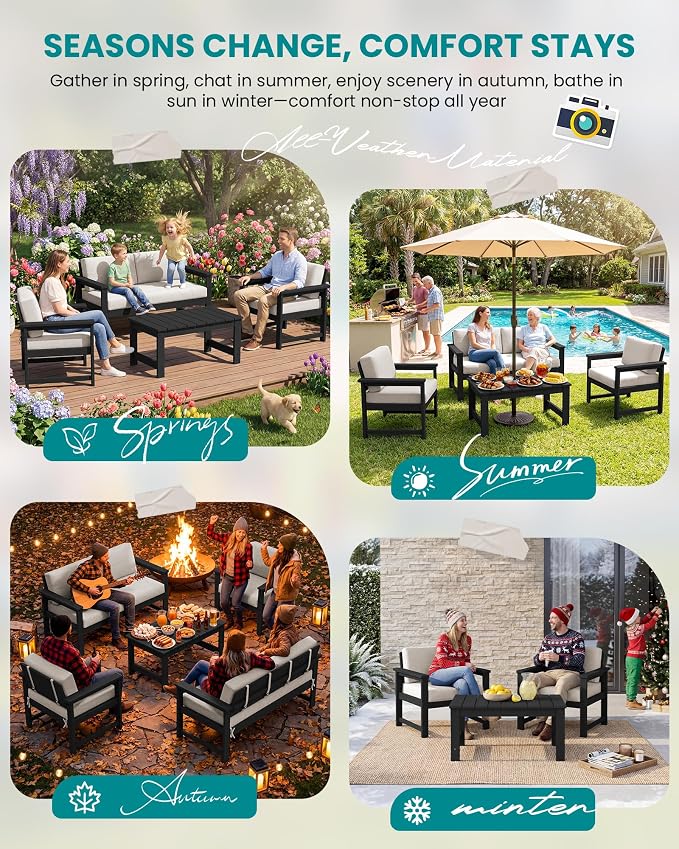 SERWALL 4-Piece Outdoor Patio Sofa Set, HDPE All-Weather Loveseat Sofa - Image 8