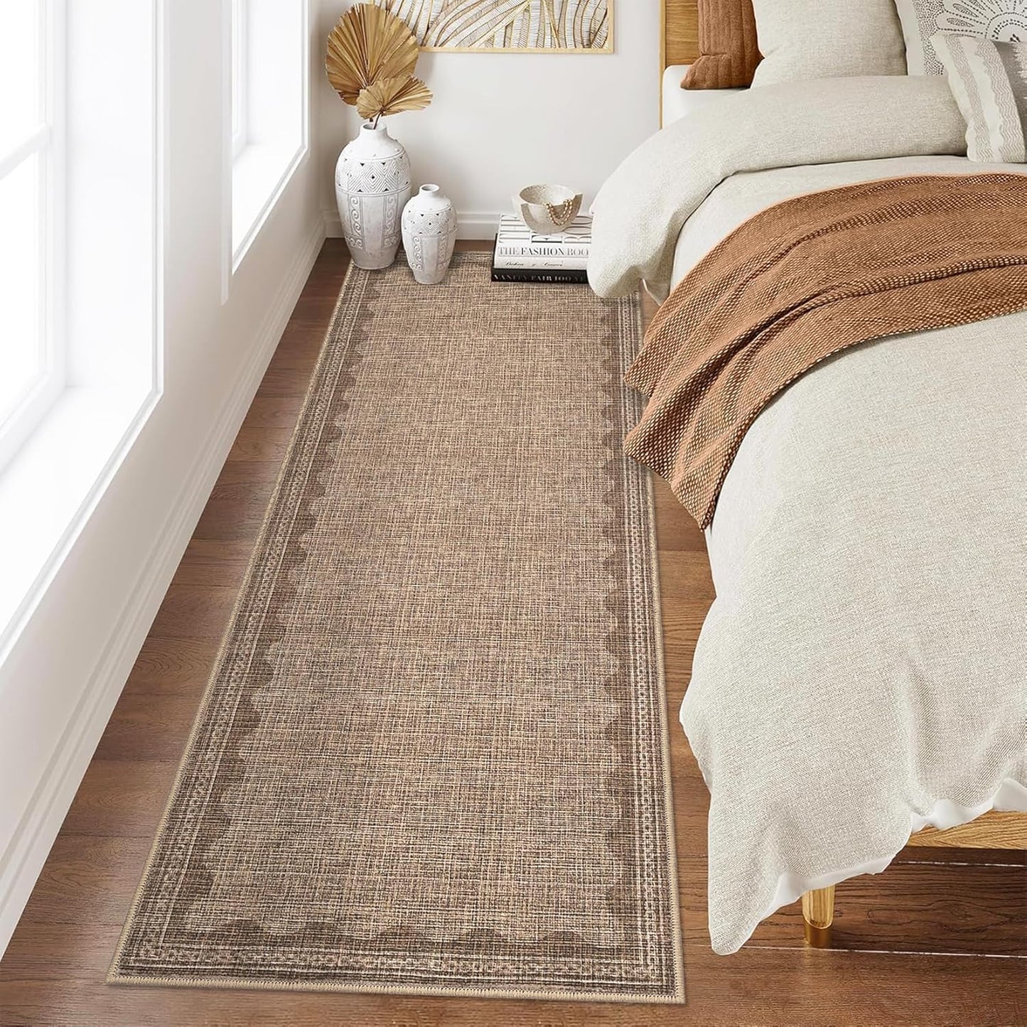 Scalloped Rug 2x6 Runners for Hallways, Solid Goffee Runner Rugs Non Slip Scalloped Bath Runner, Washable Rug for Bedroom Girls, Mat for Kitchen Floor Soft Dorm Nursery Carpet for Bedside