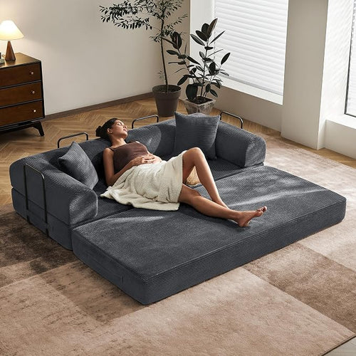 79" Convertible Sofa Bed with Fixed-Shape Frame & Removable Armrests, Modular - Image 2