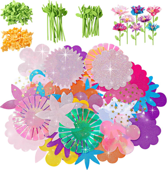 Plesechde DIY Fabric Flower Bouquets Toys Accessories,Arts and Crafts Toy Accessories with 110pcs Petals,Ideal Gifts for Kids 3+ Years Old for Birthday,Christmas