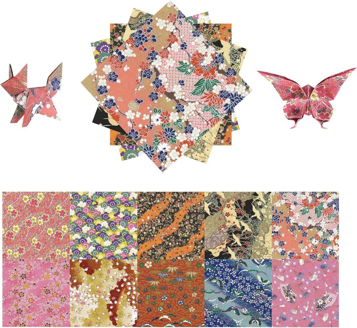Origami Paper Kit 50 Sheets 6 Inch Square Double Sided Color 10 Vivid Sakura Washi Chiyo Colors for Hand Crafts Origami Paper Arts Creativity.Cherry Blossoms