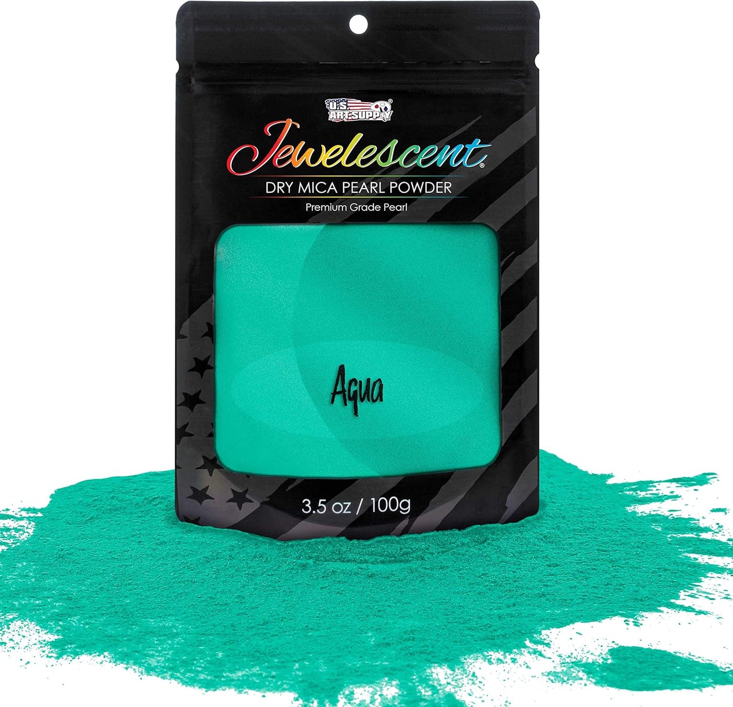 U.S. Art Supply Jewelescent Mica Pearl Pigment Powder, Aqua 3.5 oz (100g) Pouch - Cosmetic Grade, Epoxy Resin Color Pigment, Mica Powder for Resin, Soap, Slime, Candle Dye, Art, Crafts