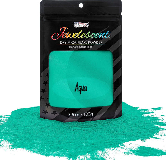 U.S. Art Supply Jewelescent Mica Pearl Pigment Powder, Aqua 3.5 oz (100g) Pouch - Cosmetic Grade, Epoxy Resin Color Pigment, Mica Powder for Resin, Soap, Slime, Candle Dye, Art, Crafts