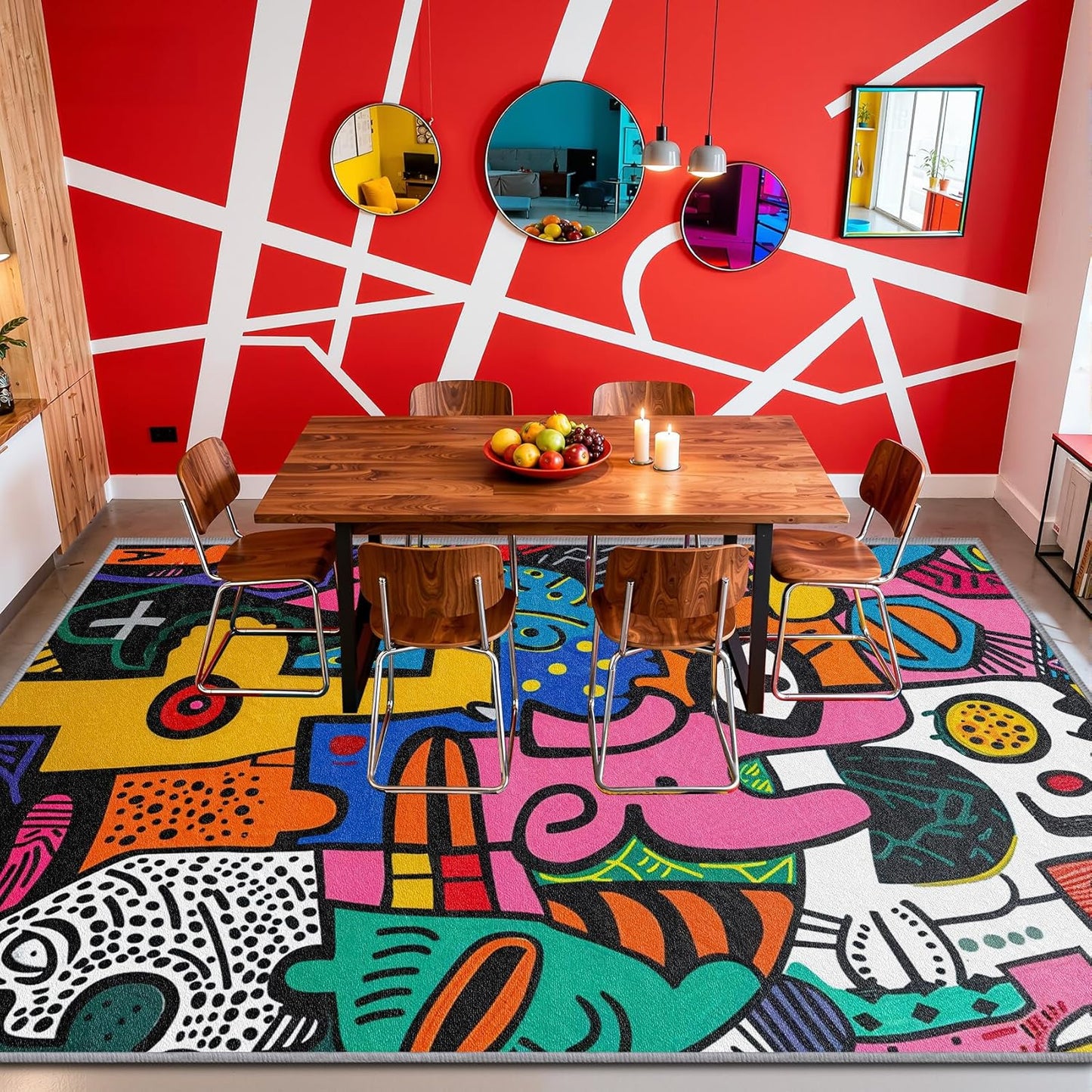 Abstract Rug 5x7-5x7 Rug - Abstract Rug - Colorful Pop Art Area Rug - Modern Geometric Graffiti Rugs - Multicolor Artistic Carpet - Home Decor