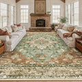 RELEANY Area Rugs 10'x14' Washable Non-Slip, Floral Vintage Distress Print by RELEANY